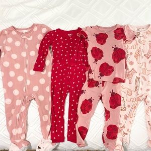 Carter’s pink red bundle of 4 pajamas sleepers toddler girl size 18m